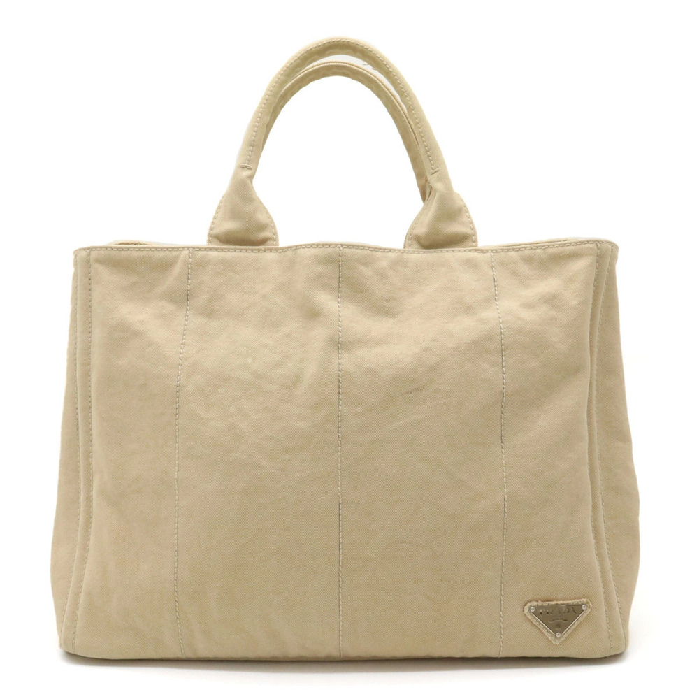 Prada Canapa Delave Tote Bag Handbag Canvas Beige Cream
